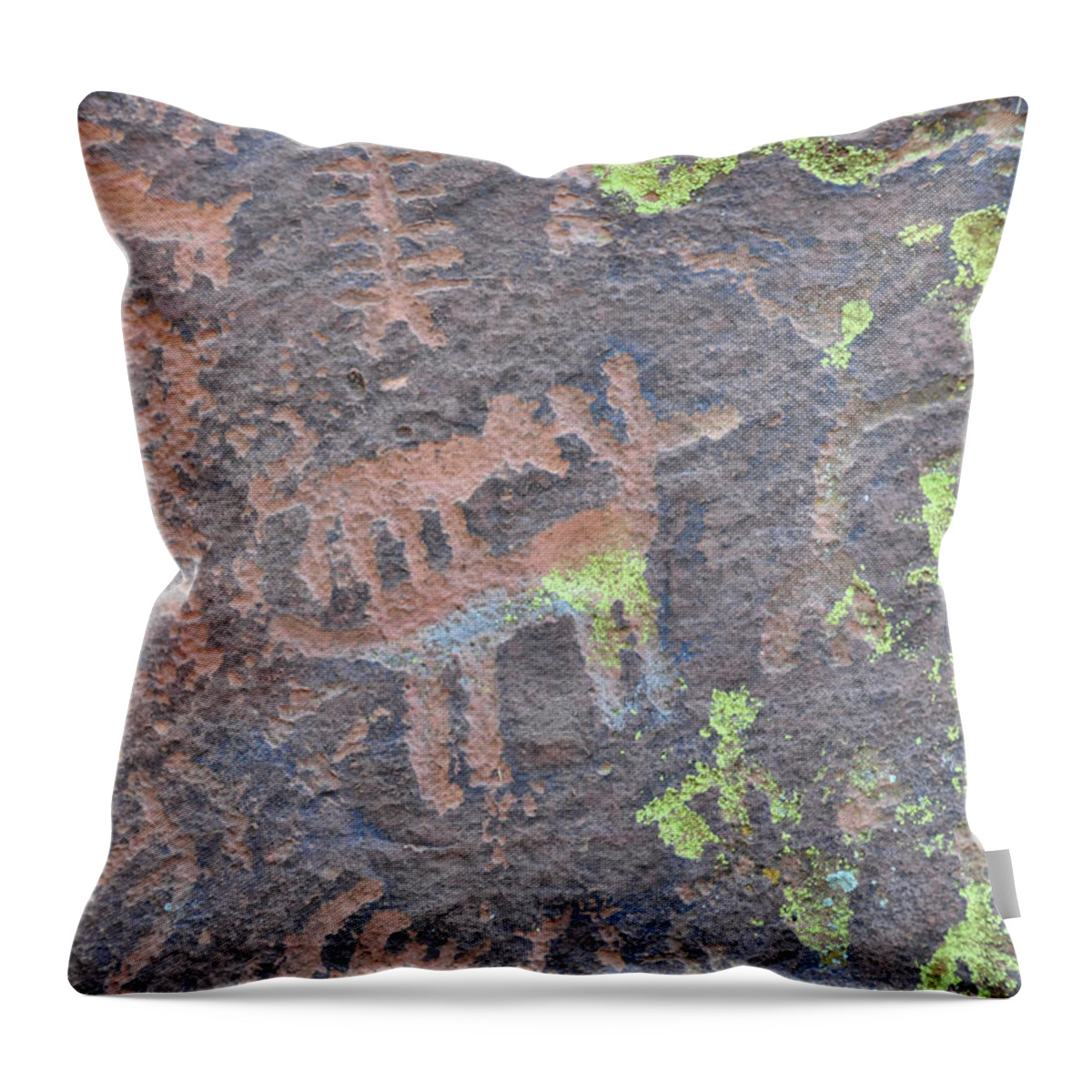 Petroglyph Throw Pillow featuring the photograph Petroglyph Wolf Attack by David Arment
