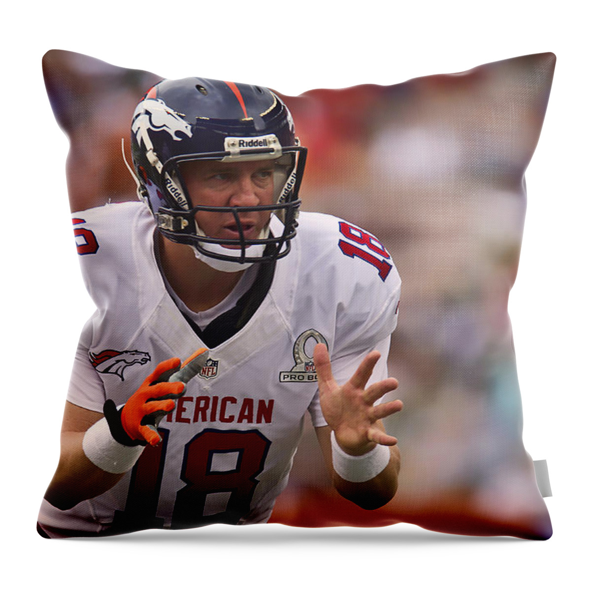 Nfl Throw Pillow featuring the photograph Peyton Manning Calls Out The Play by Mountain Dreams