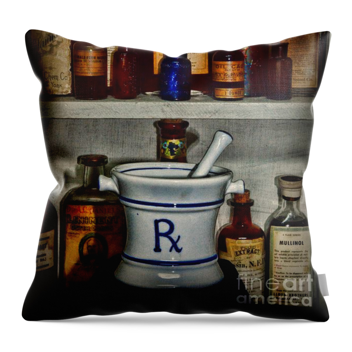 Paul Ward Throw Pillow featuring the photograph Pharmacy - Stocked Shelves by Paul Ward