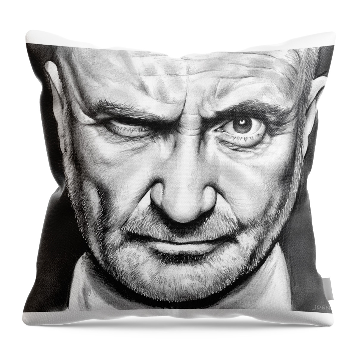 Phil Collins Throw Pillow featuring the drawing Phil Collins by Greg Joens