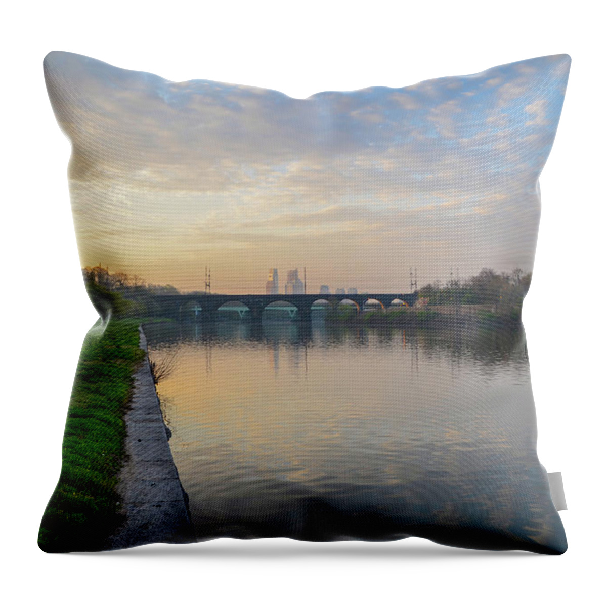 Philadelphia Throw Pillow featuring the photograph Philadelphia Cityscape from the Schuylkill in the Morning by Bill Cannon