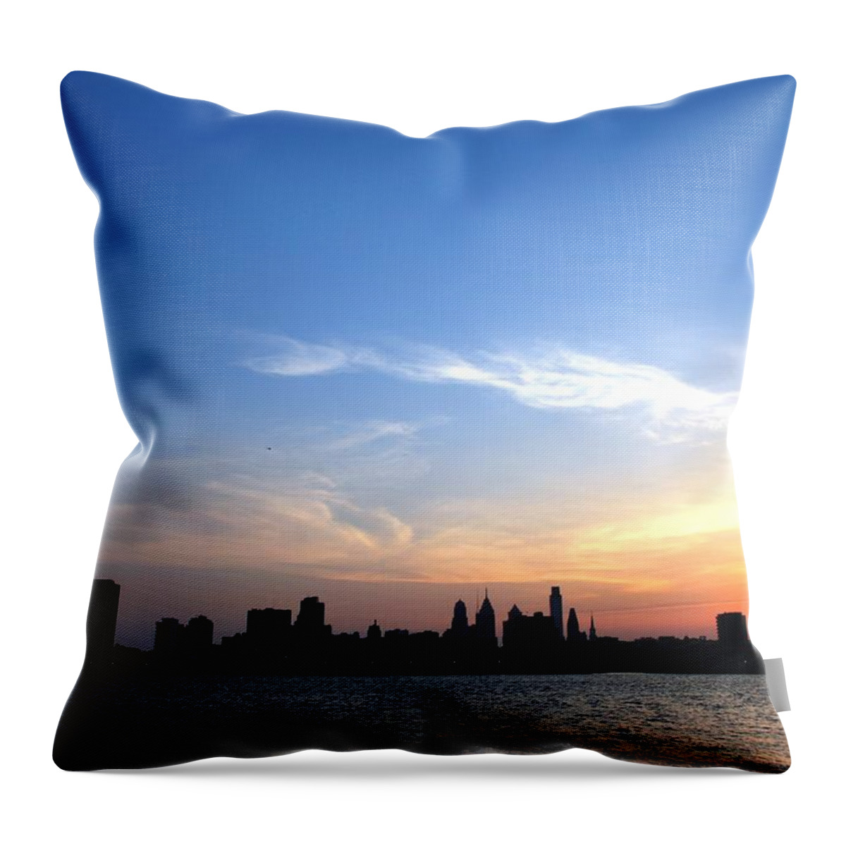 Philadelphia Throw Pillow featuring the photograph Philadelphia Skyline Low Horizon Sunset by Matt Quest