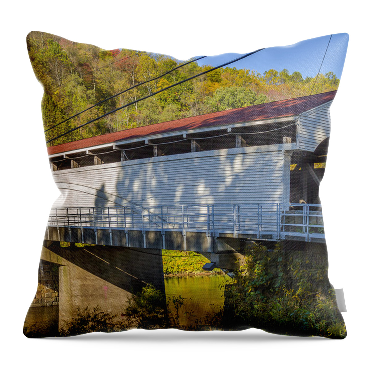 America Throw Pillow featuring the photograph Philippi Covered Bridge by Jack R Perry