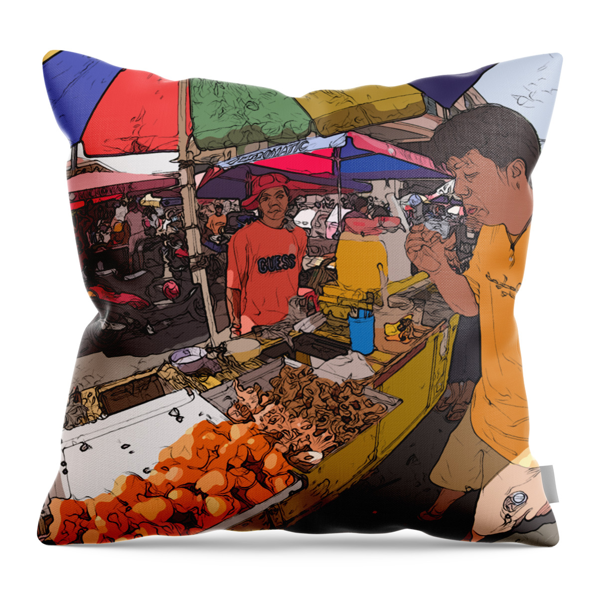 Philippines Throw Pillow featuring the painting Philippines 1299 Street Food by Rolf Bertram