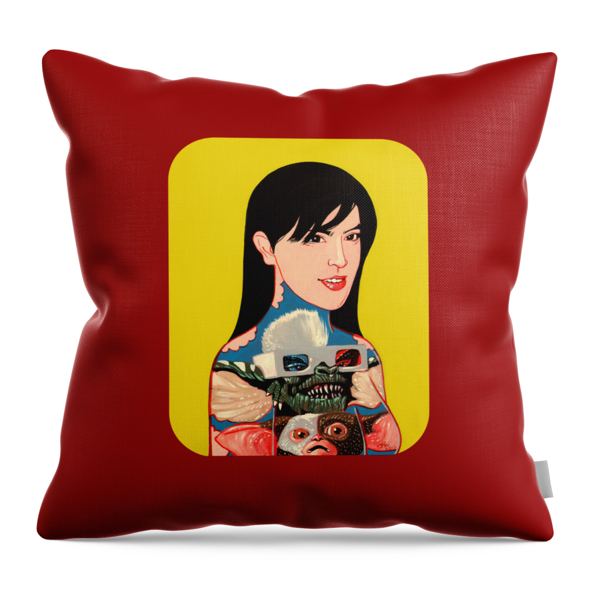 Phoebe Cates Throw Pillow featuring the painting Phoebe Loves Gremlins Open Edition Version by Jason Wright