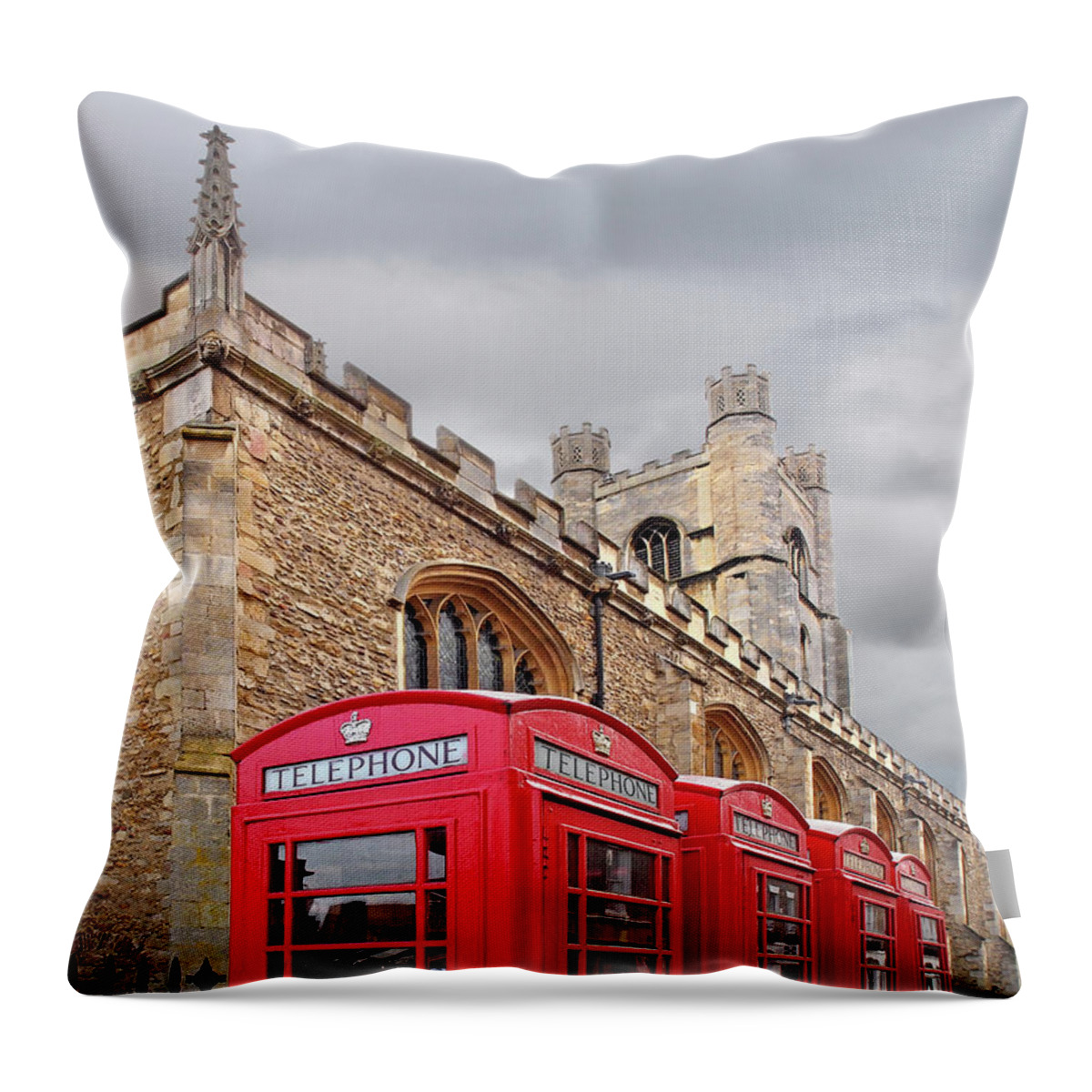 Cambridge Throw Pillow featuring the photograph Phone Home - Gt St Marys Church Cambridge by Gill Billington