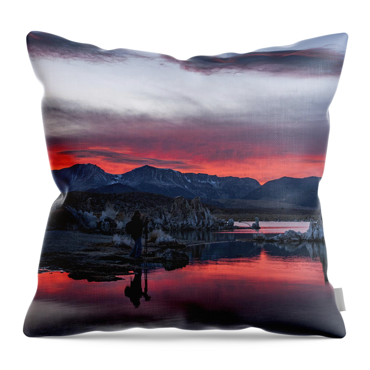 Red Throw Pillow featuring the photograph Photographer at Mono Lake by Cat Connor