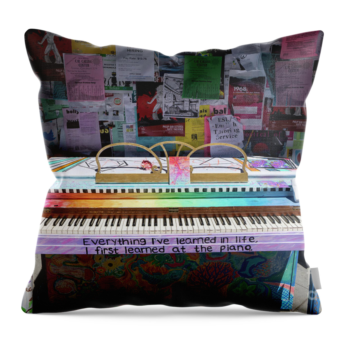 Wingsdomain Throw Pillow featuring the photograph Piano at Tack Board On Sproul Plaza at the University of California Berkeley DSC6249 by San Francisco