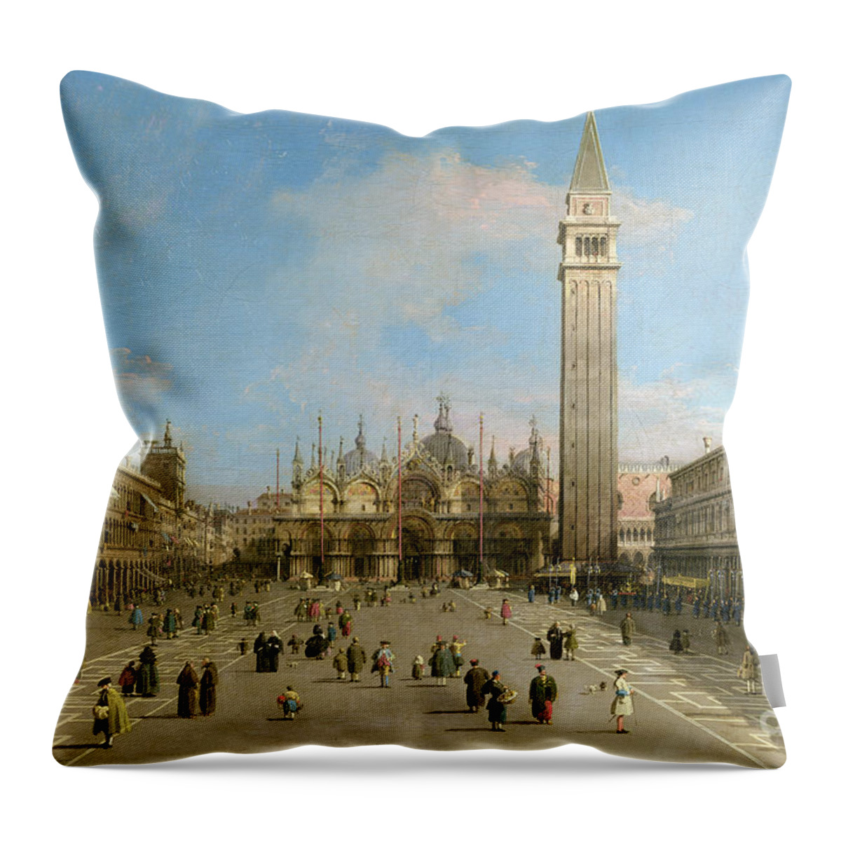 Canaletto Throw Pillow featuring the painting Piazza San Marco looking towards the Basilica di San Marco by Canaletto