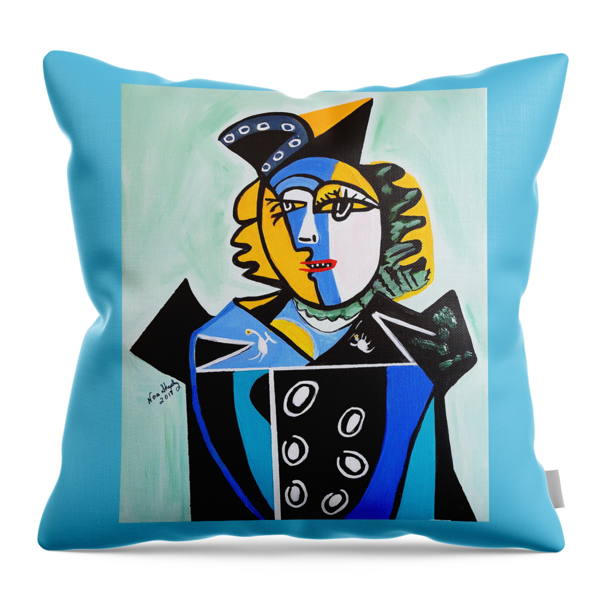 Picasso By Nora Throw Pillow featuring the painting Picasso By Nora The Queen by Nora Shepley
