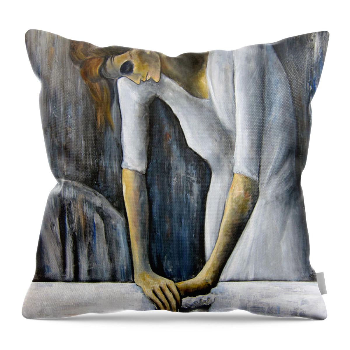Picasso Paintings Throw Pillow featuring the painting Picasso's Woman Ironing by Leonardo Ruggieri