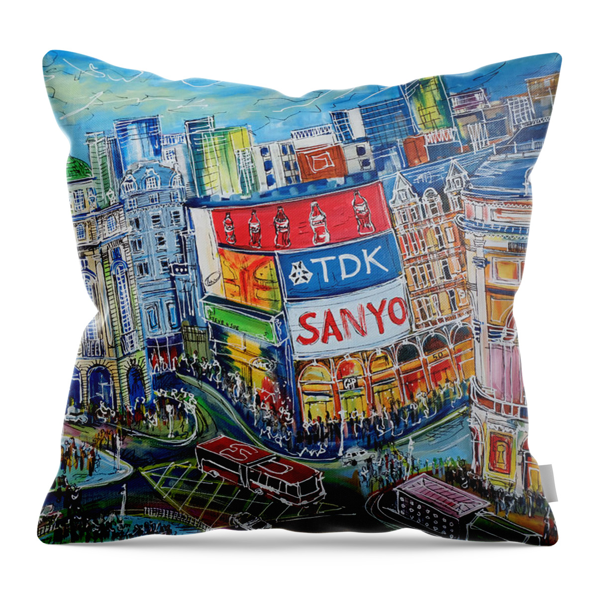 Piccadilly Circus Throw Pillow featuring the painting Piccadilly Circus by Laura Hol Art