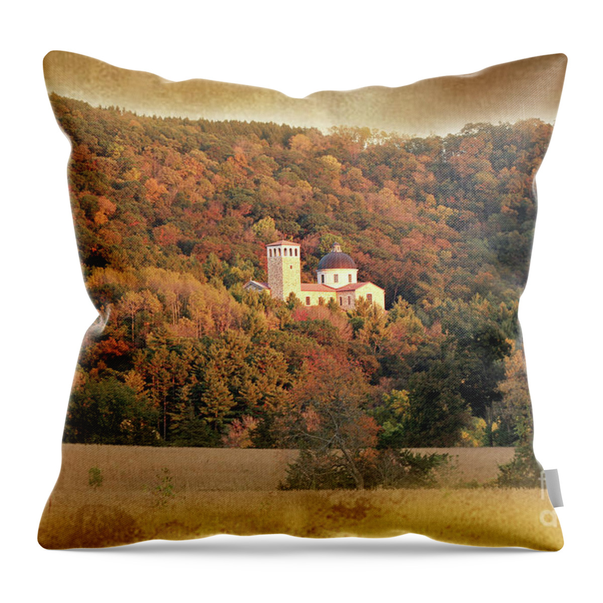 The Shrine Throw Pillow featuring the photograph Picturesque Autumn by Inspired Arts