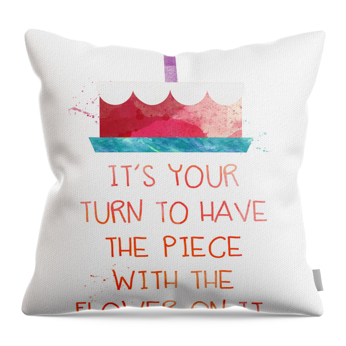 Birthday Throw Pillow featuring the mixed media Piece of Cake- card by Linda Woods