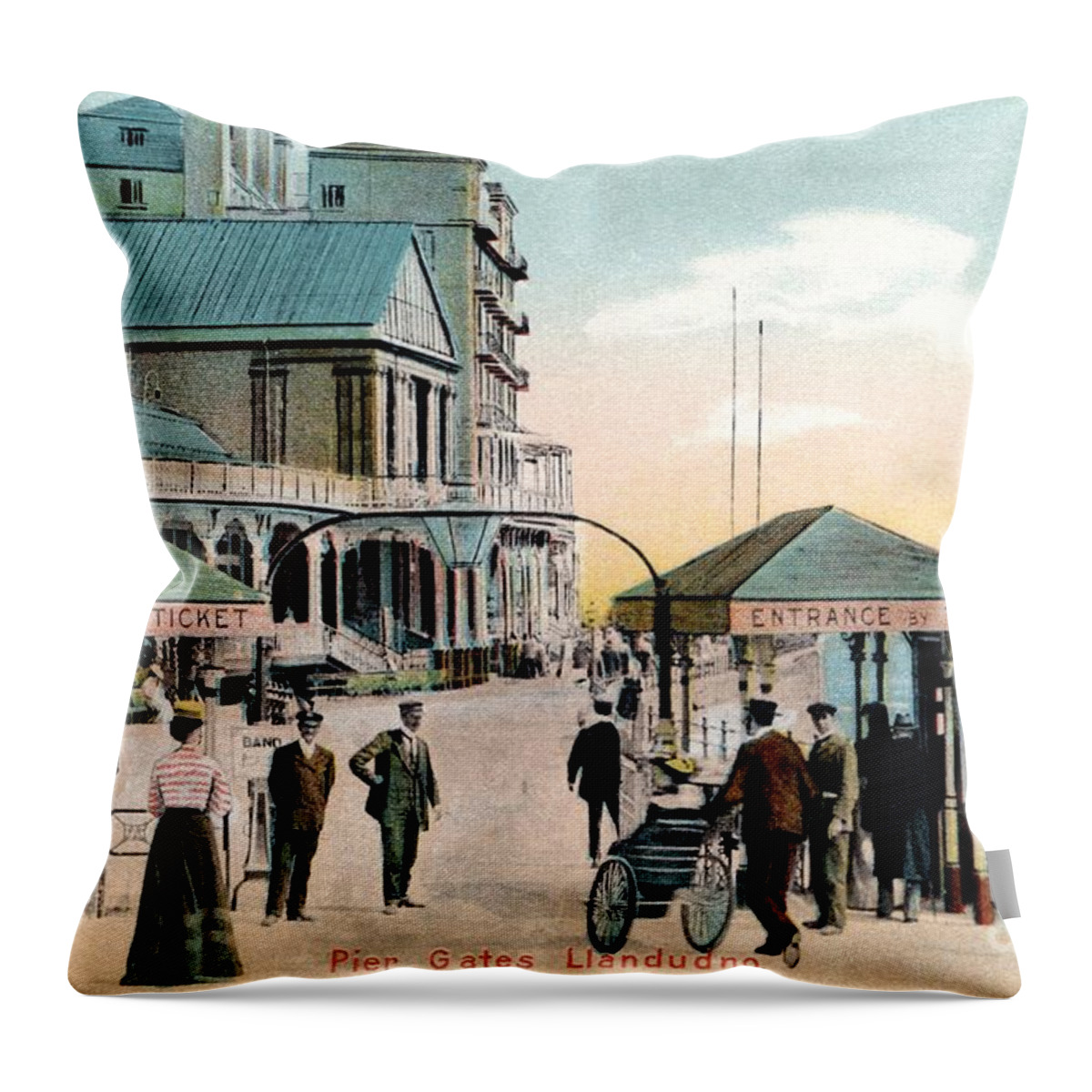 Vintage Throw Pillow featuring the photograph Pier Gates Llandudno Wales by Heidi De Leeuw