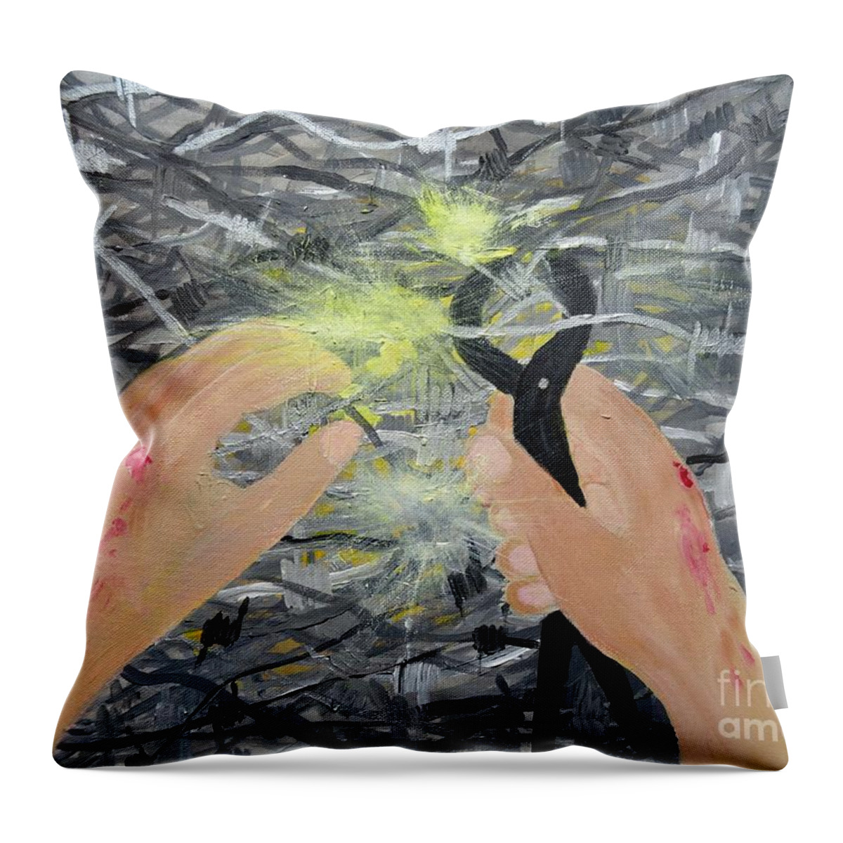 Jesus Throw Pillow featuring the painting Pierced by Karen Jane Jones
