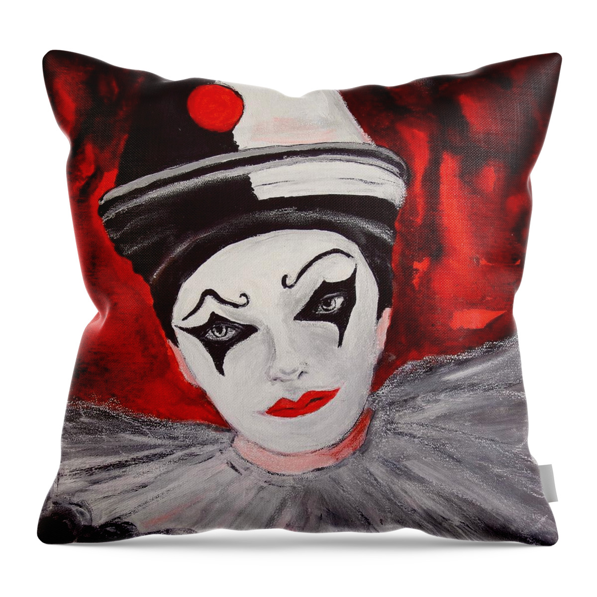 Portrait Throw Pillow featuring the painting Pierrot Portrait #2 by Myra Evans
