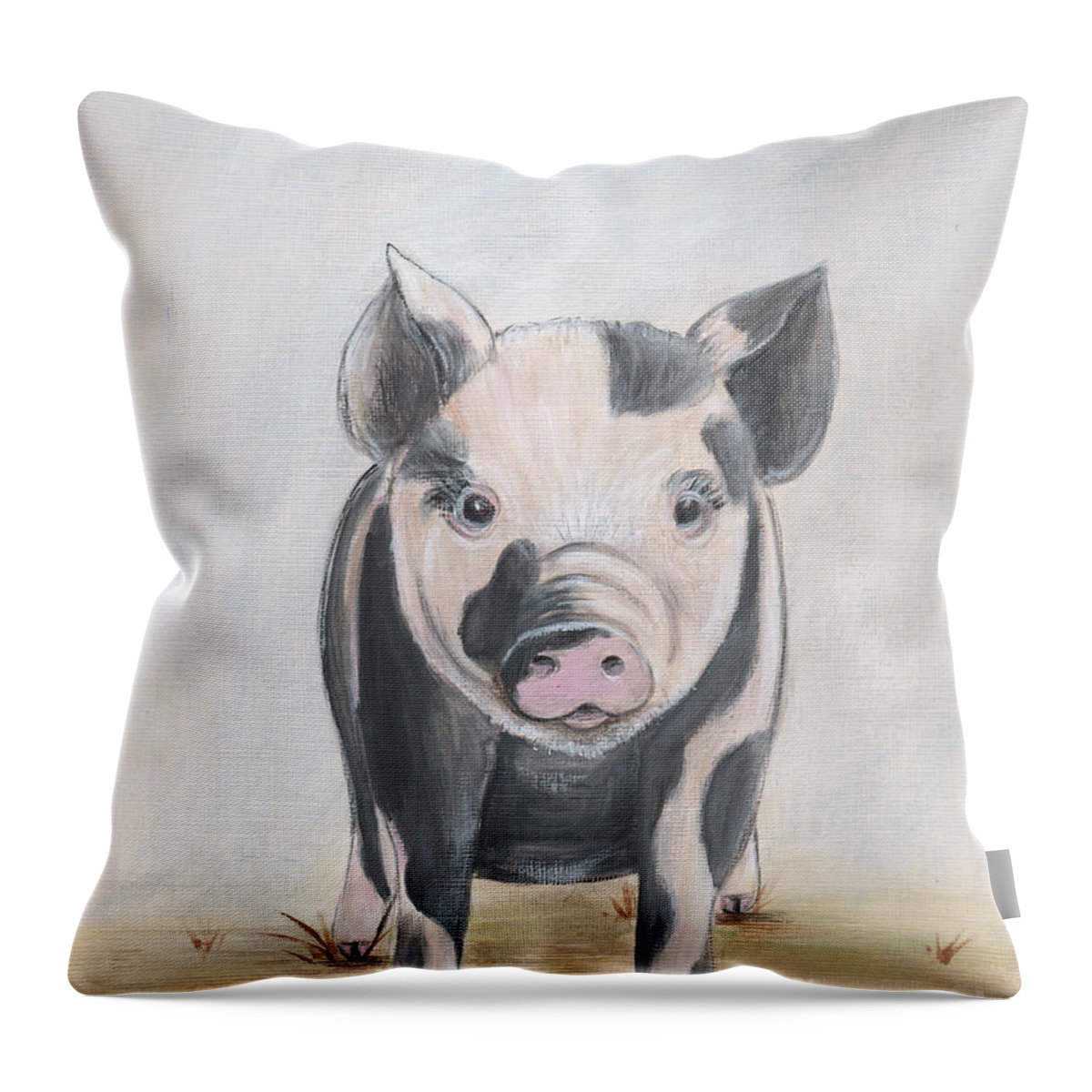 Piglet Throw Pillow featuring the painting Piglet - Farm Animal - Oink by Debbie Cerone