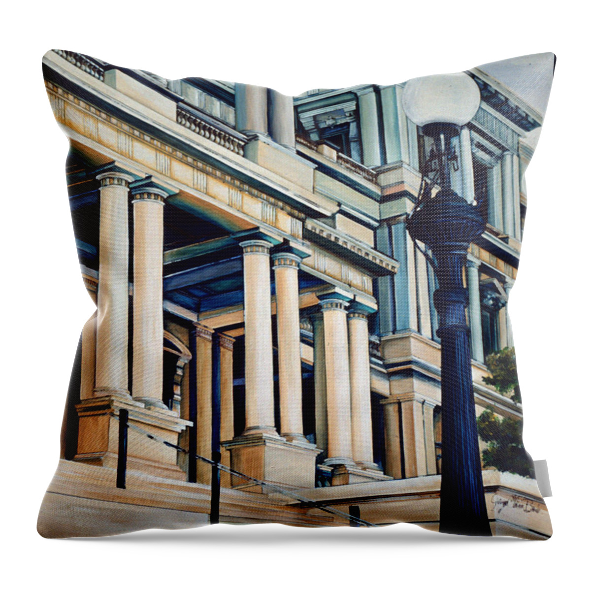 Gaye Elise Beda Throw Pillow featuring the painting Pillars of Power, Washington DC by Gaye Elise Beda