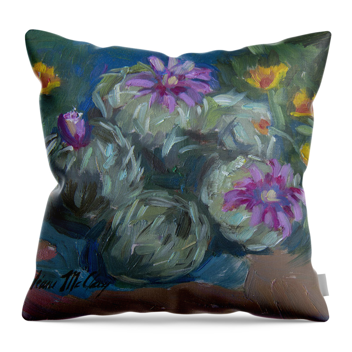 Cactus Throw Pillow featuring the painting Pin Cushion Cactus at Boyce Thompson Arboretum by Diane McClary