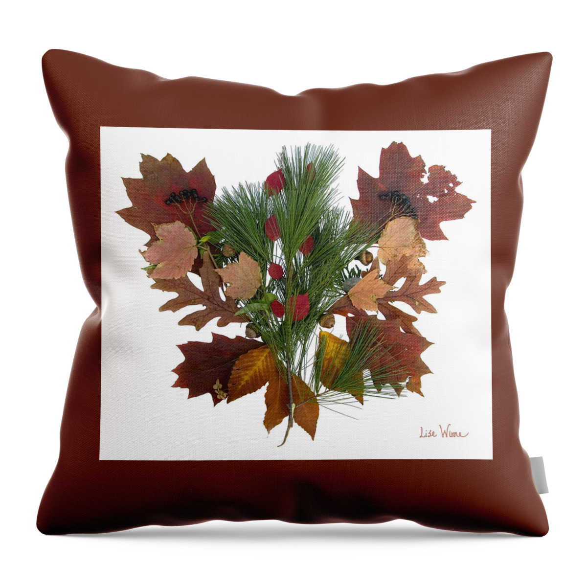 Lise Winne Throw Pillow featuring the digital art Pine and Leaf Bouquet by Lise Winne