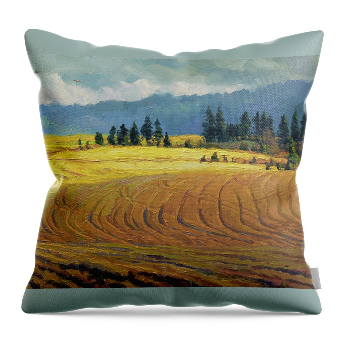 Country Throw Pillow featuring the painting Pine Grove by Steve Henderson
