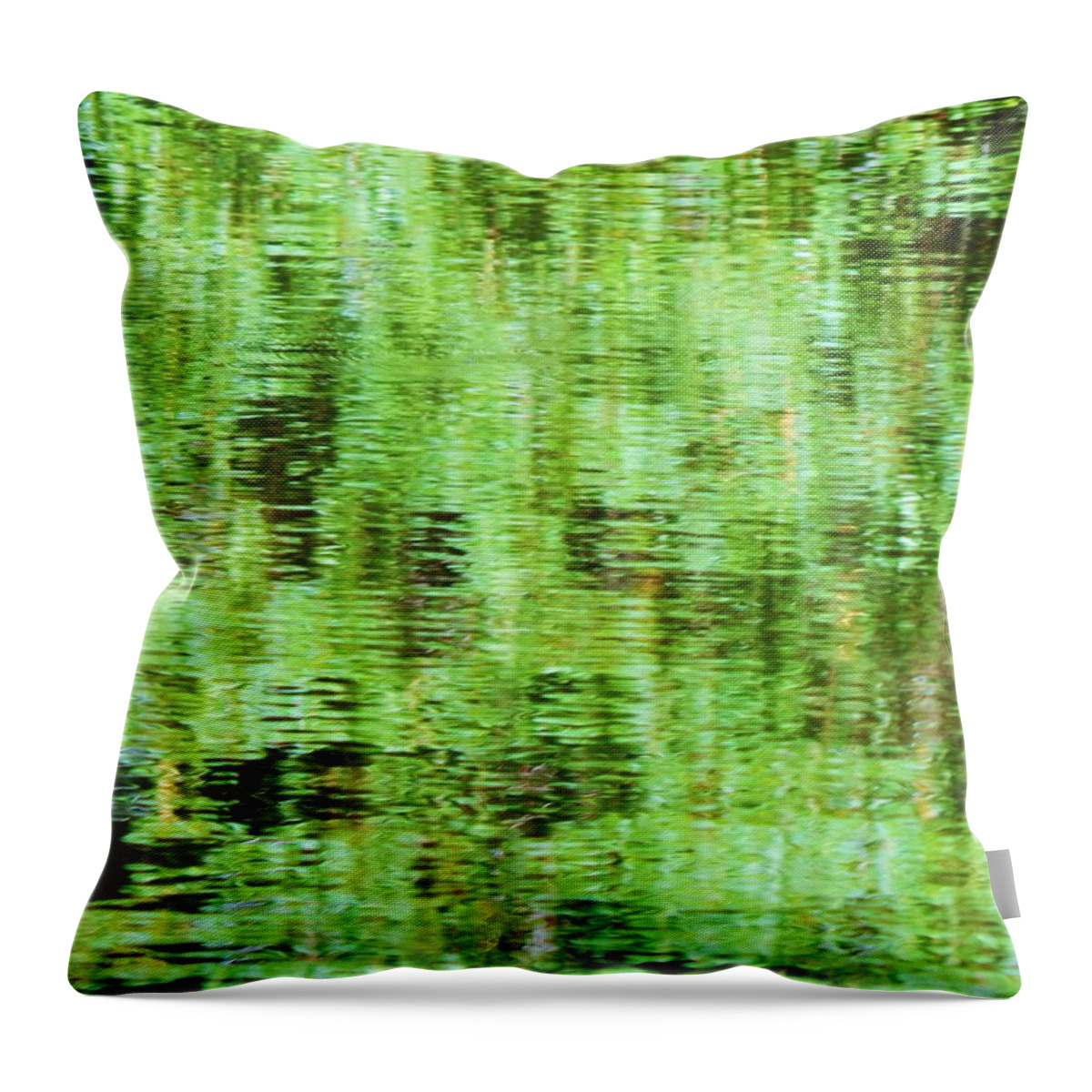 Abstract Nature Pond Water Landscape Trees Reflections Green Pines Throw Pillow featuring the photograph Pine Reflections by Jan Gelders