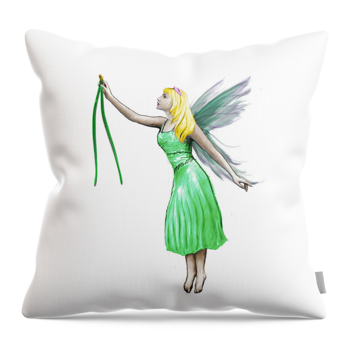 Fairy Throw Pillow featuring the digital art Pine Tree Fairy holding pine needles by Yuichi Tanabe