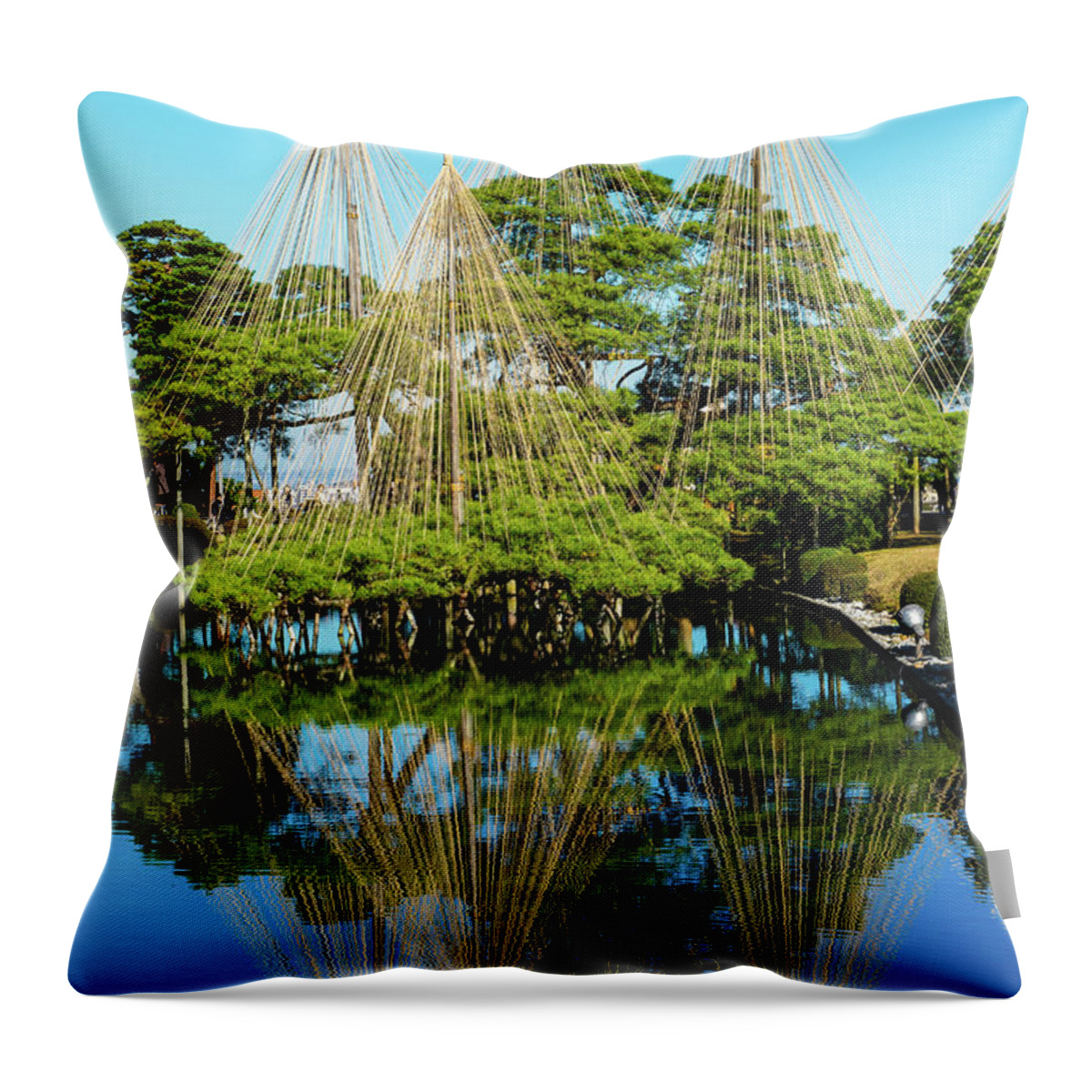 Landscape Throw Pillow featuring the photograph Pine tree protection from Snow by Hisao Mogi