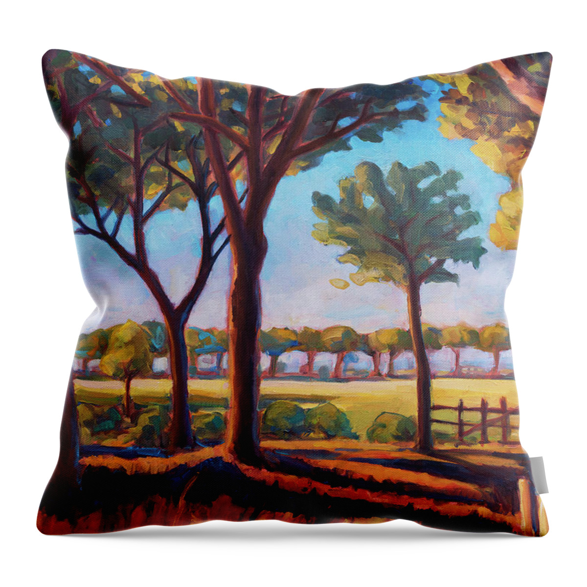 Pine Throw Pillow featuring the painting Pinewood in color by Marco Busoni