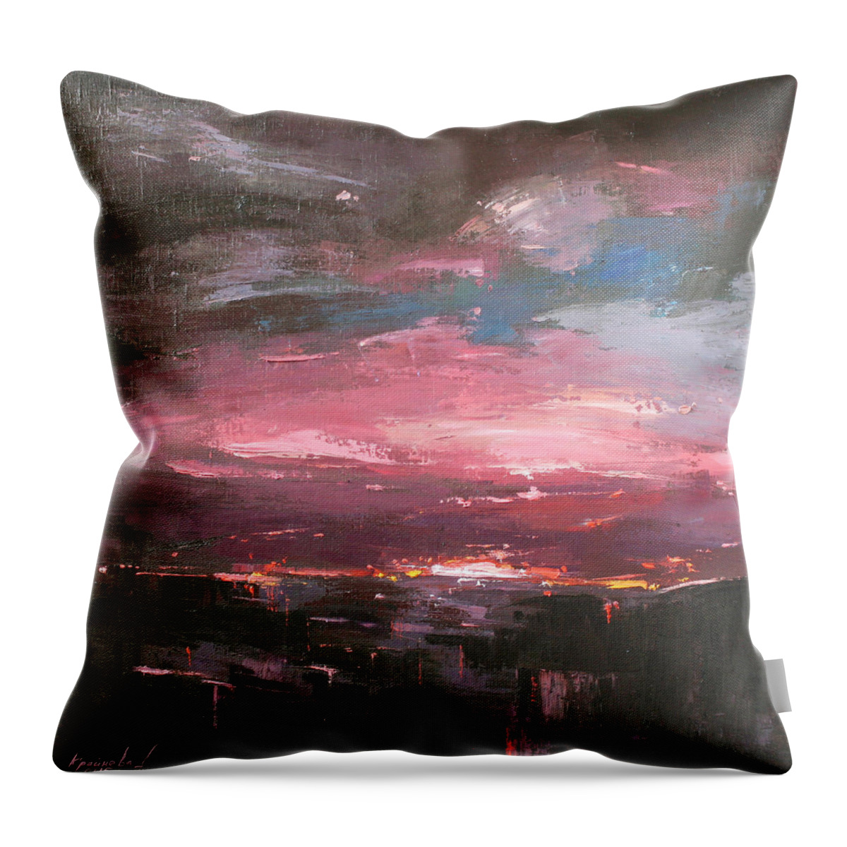 Pink Throw Pillow featuring the painting Pink by Anastasija Kraineva