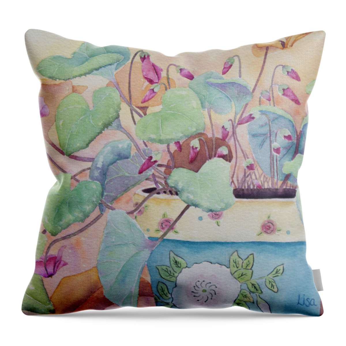 Giclee Throw Pillow featuring the painting Pink and Amber by Lisa Vincent