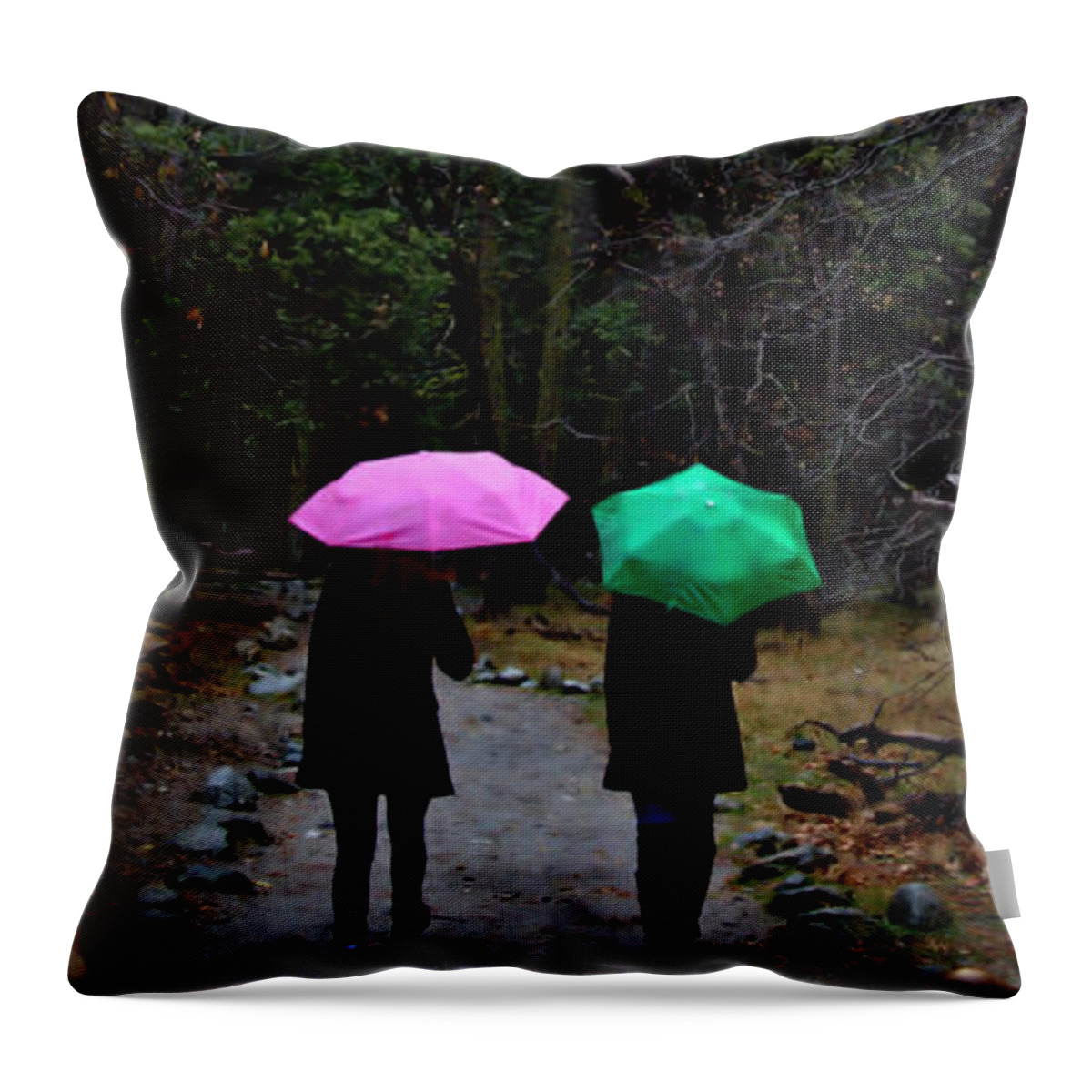 Umbrella Throw Pillow featuring the photograph Pink and Green by Josephine Buschman