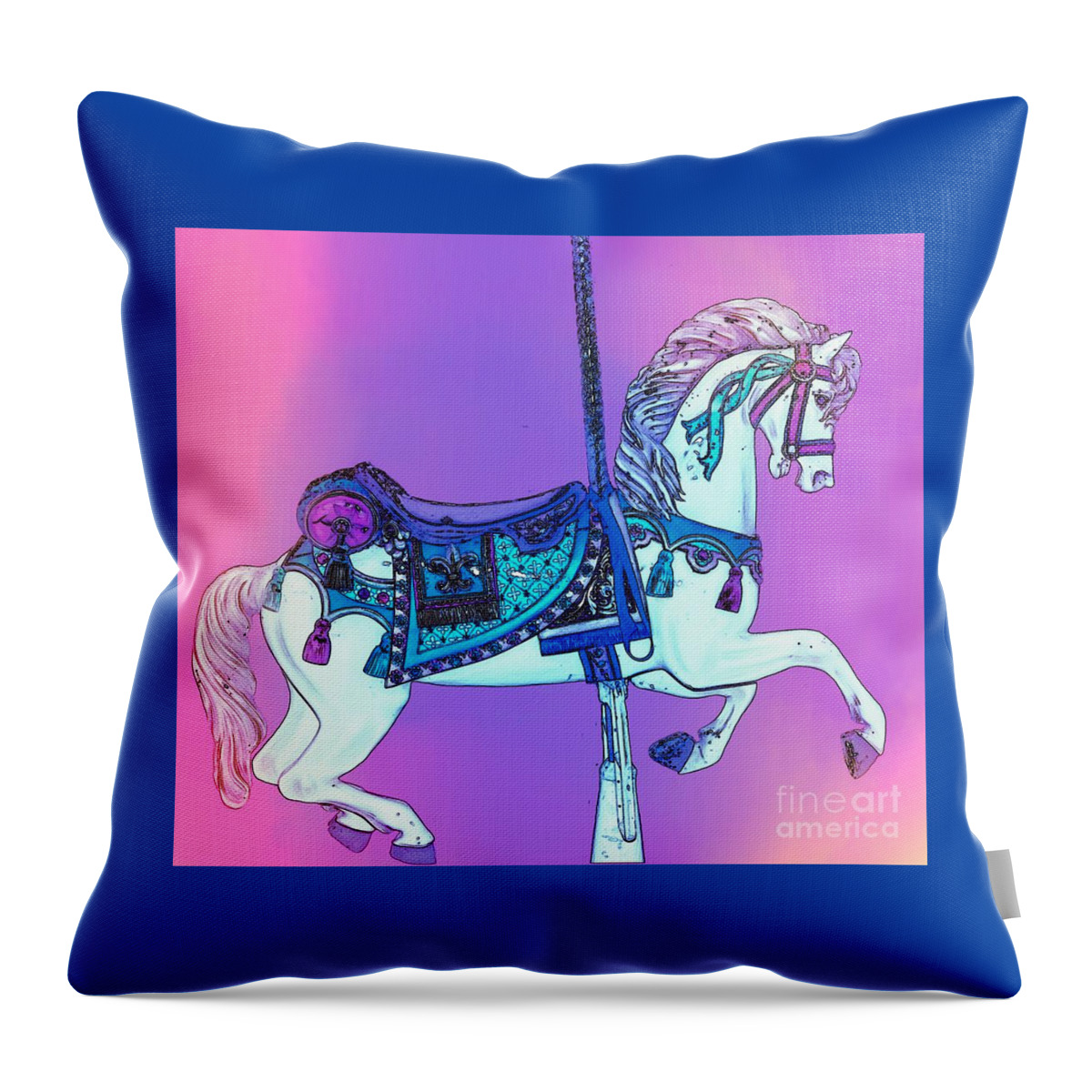 Digital Throw Pillow featuring the digital art Pink and Purple Carousel Horse by Patty Vicknair