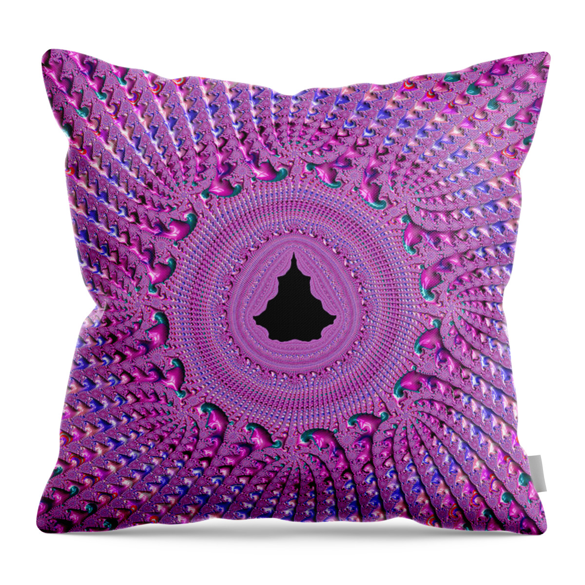 Pattern Throw Pillow featuring the digital art Pink and purple fractal crochet ornaments by Matthias Hauser