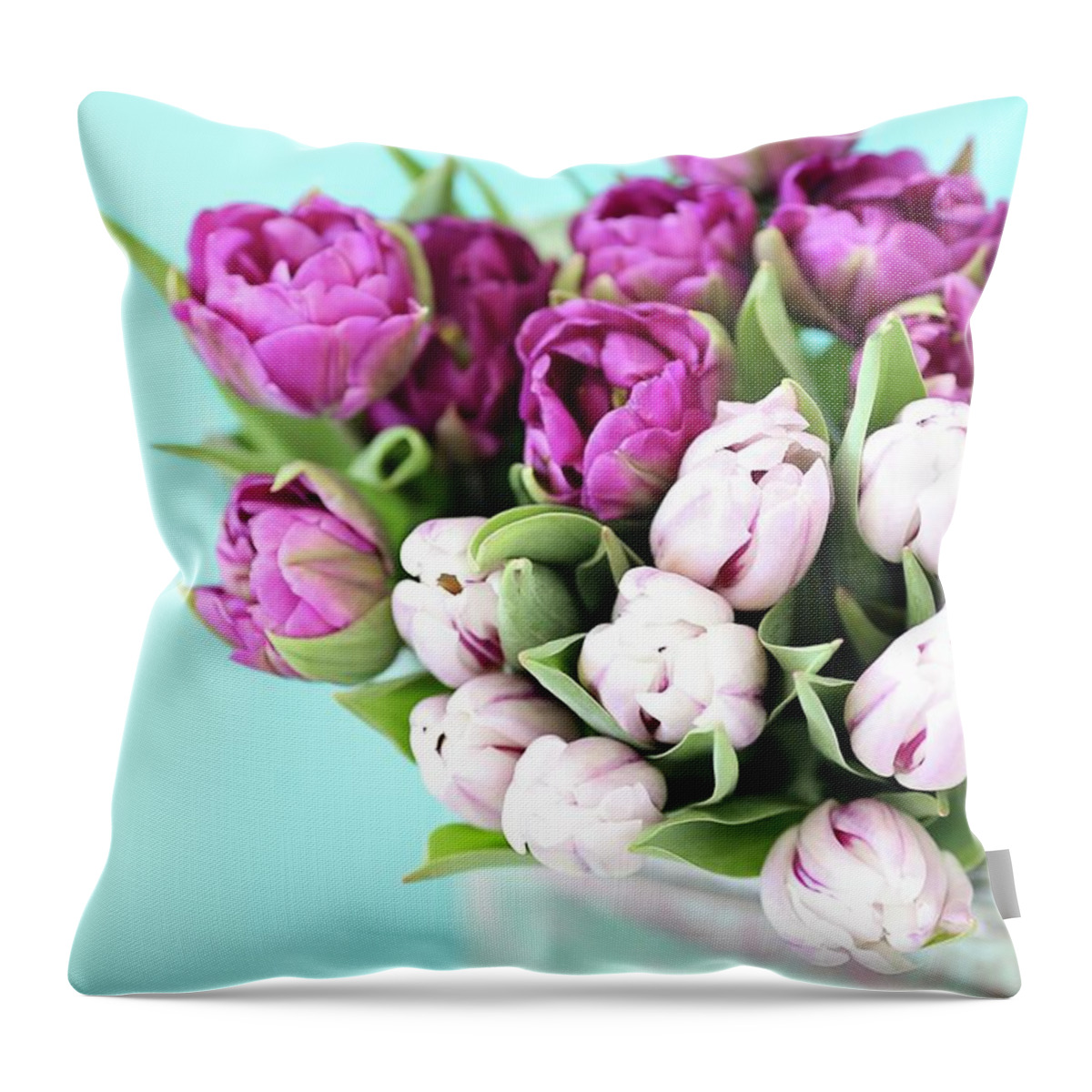 Photography Throw Pillow featuring the photograph Pink And Purple Tulips by Sylvia Cook