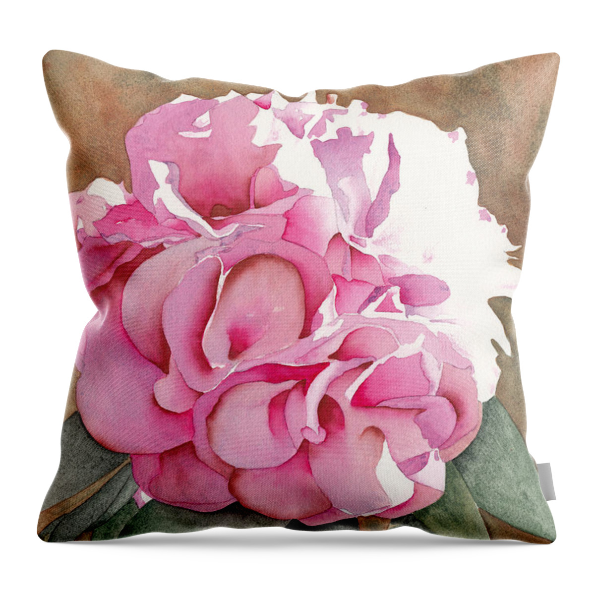 Pink Throw Pillow featuring the painting Pink Azalea by Ken Powers