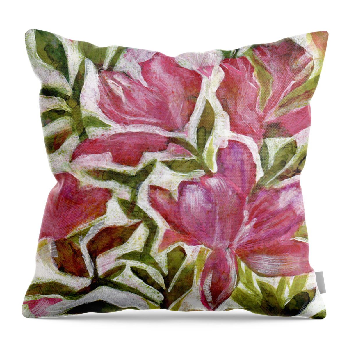 Pink Throw Pillow featuring the painting Pink Azaleas by Julie Maas