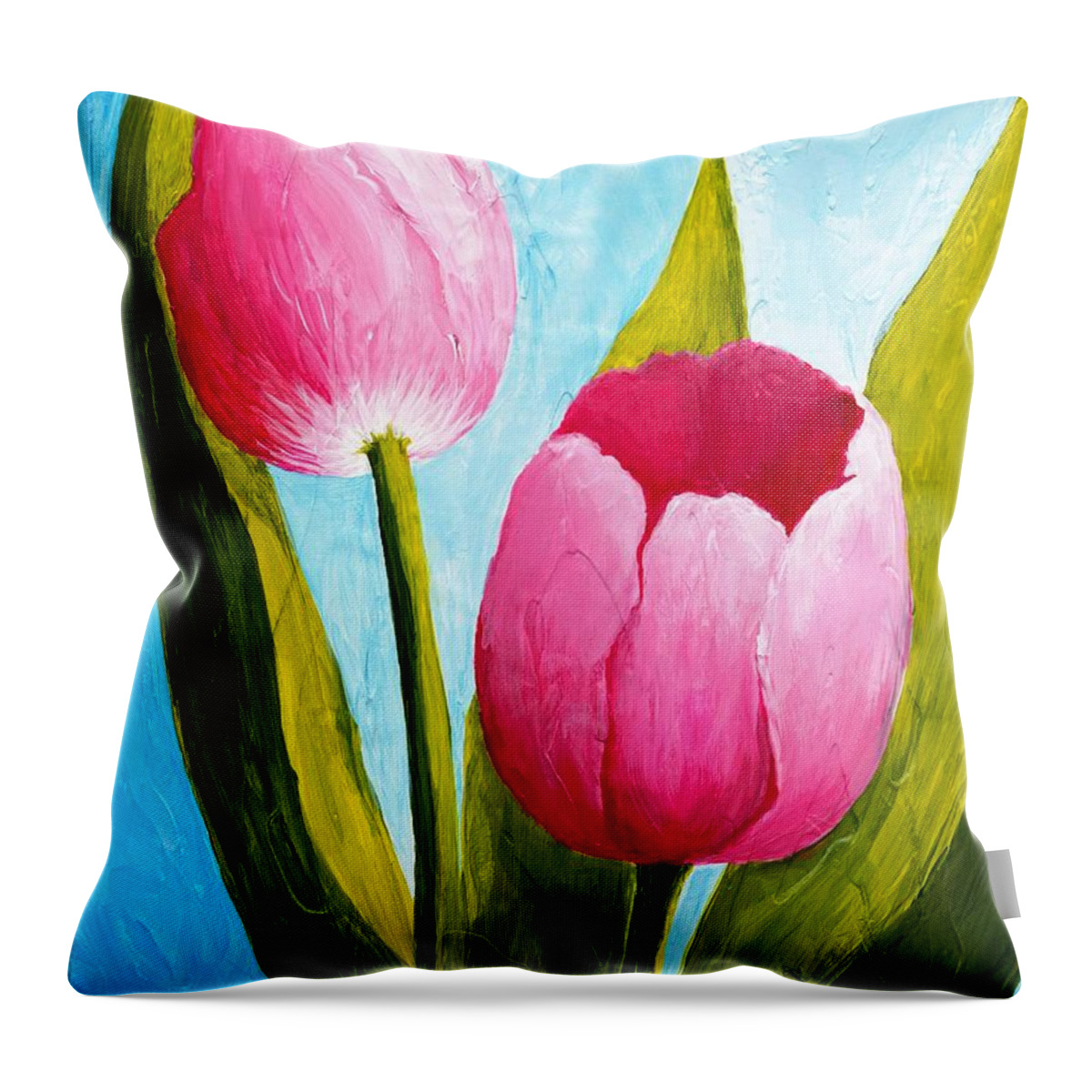 Tulip Throw Pillow featuring the painting Pink Bubblegum Tulip II by Phyllis Howard
