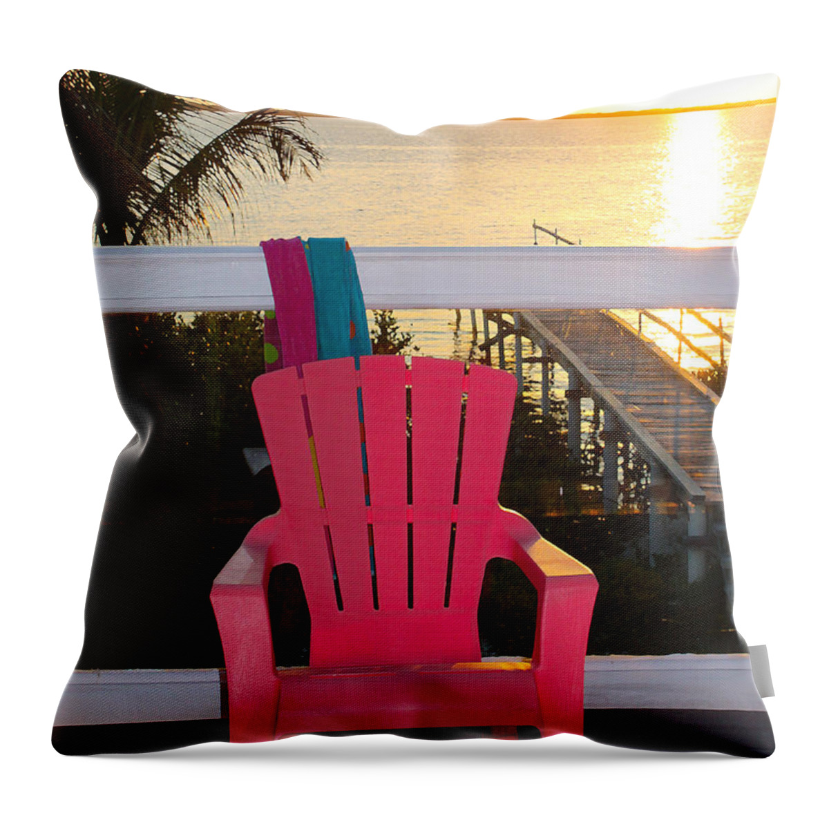 Florida Keys Throw Pillow featuring the photograph Pink Chair in the Keys by Susan Vineyard