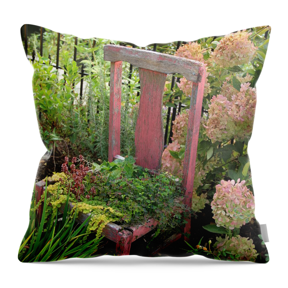 Flowering Bridge Throw Pillow featuring the photograph Pink Chair by Karen Ruhl