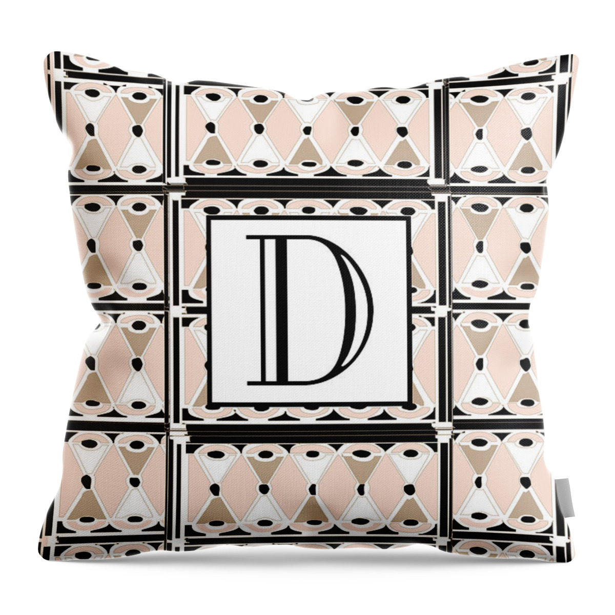 Art Deco Throw Pillow featuring the digital art Pink Champagne Deco Monogram D by Cecely Bloom