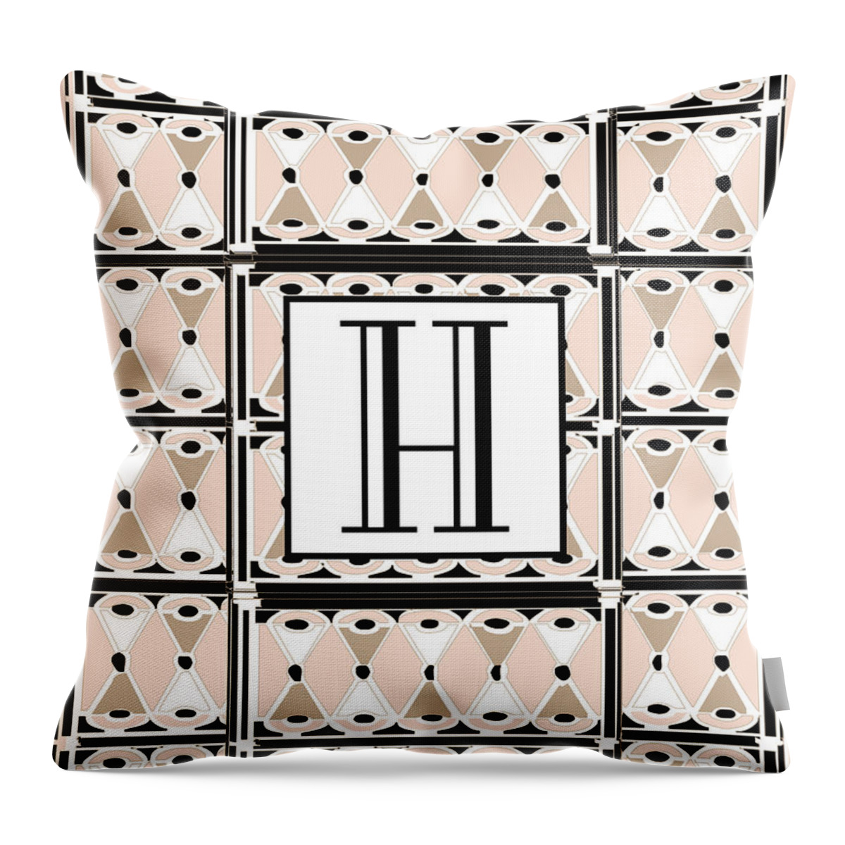 Art Deco Throw Pillow featuring the digital art Pink Champagne Deco Monogram H by Cecely Bloom