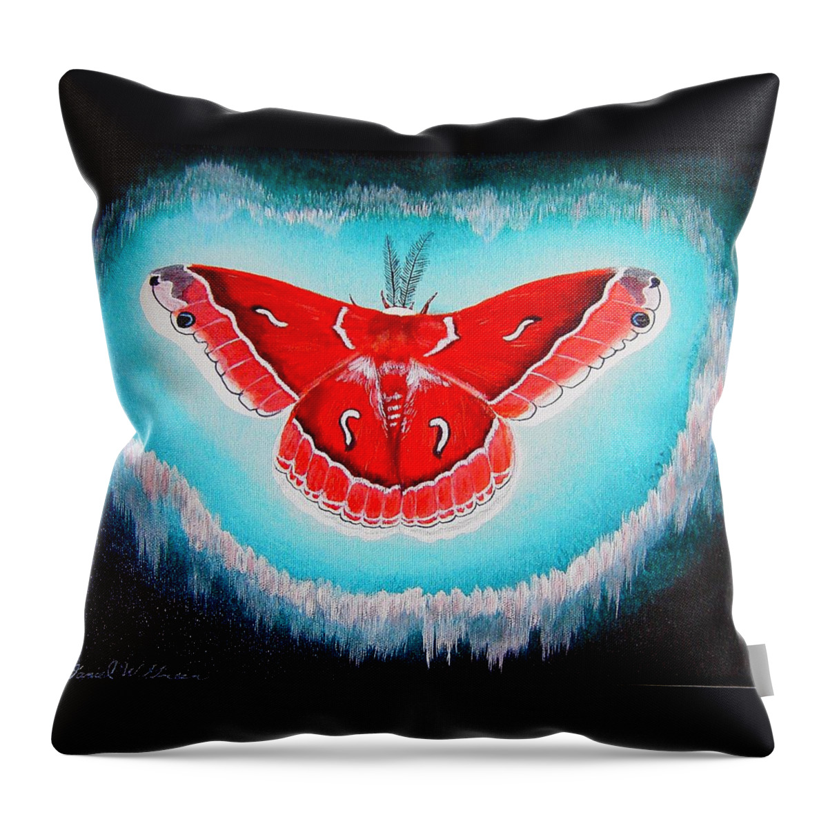 Butterfly Throw Pillow featuring the painting Pink Circropia Moth by Daniel W Green