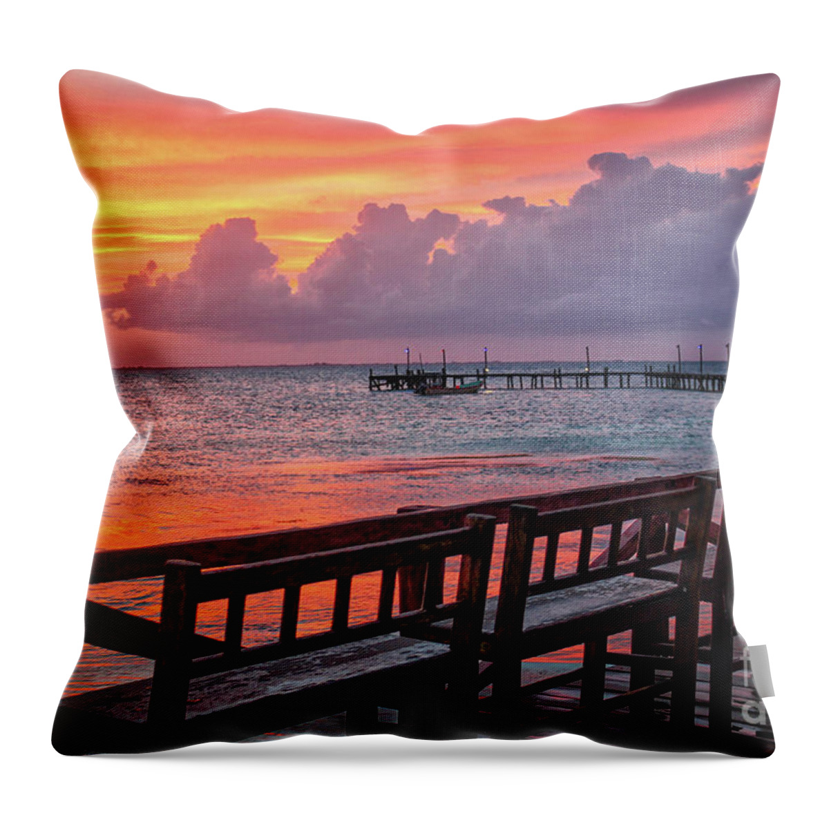 Sunset Throw Pillow featuring the photograph Pink Fire Sunset by Becqi Sherman
