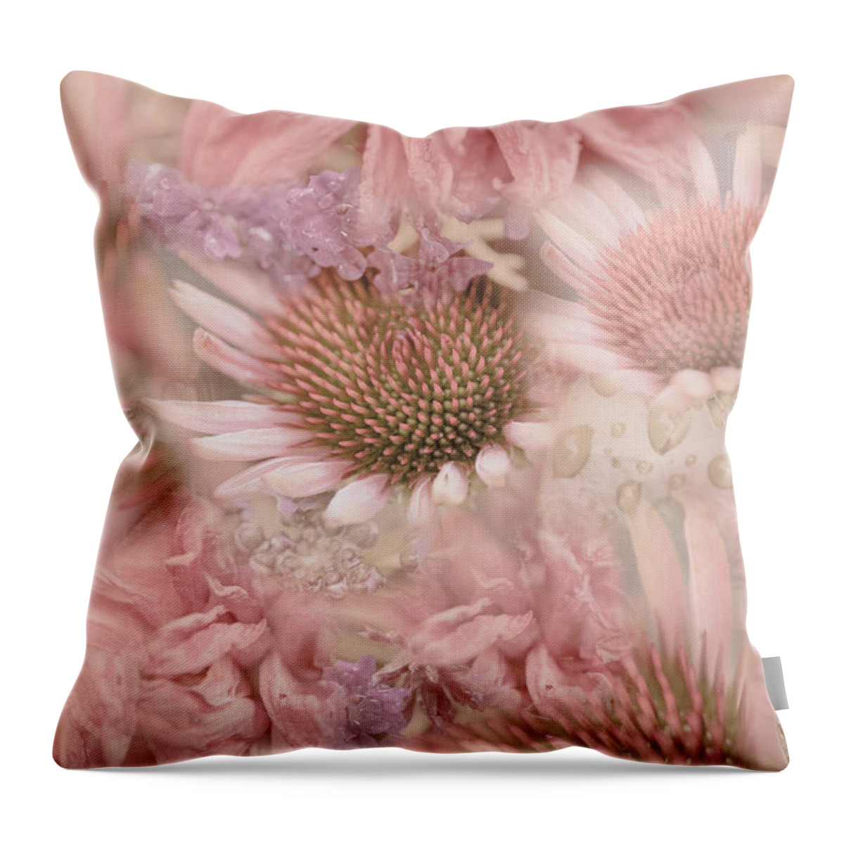 Nature Throw Pillow featuring the painting Pink Floral Montage by Bonnie Bruno