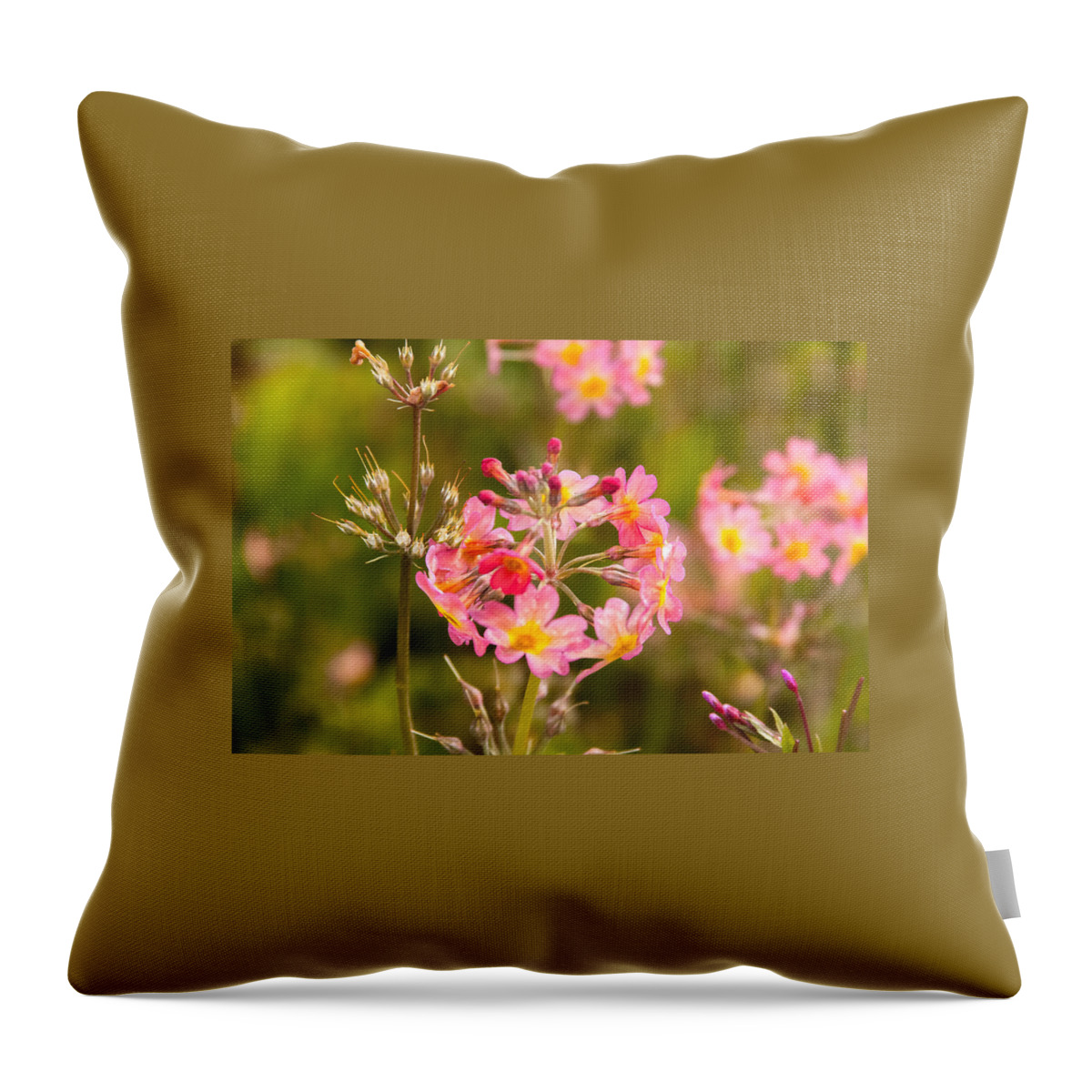 Pink Throw Pillow featuring the photograph Pink flowers in Scotland by Kathleen McGinley