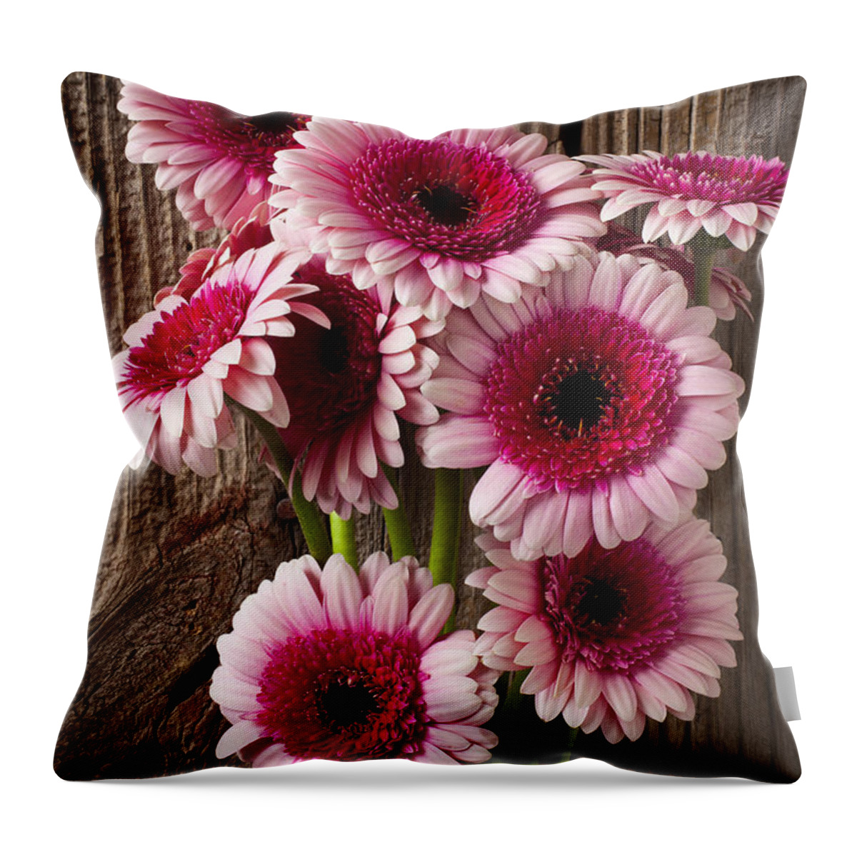 Pink Gerbera Daisies Throw Pillow featuring the photograph Pink Gerbera daisies by Garry Gay