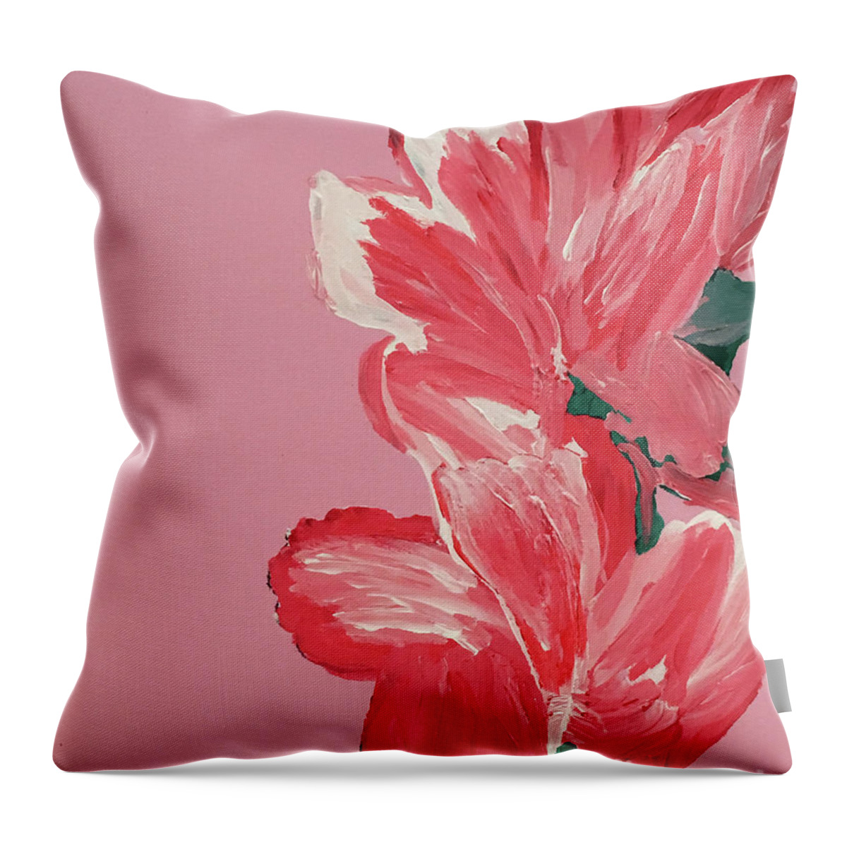 Hibiscuses Throw Pillow featuring the painting Pink Hibiscus Flowers by Karen Nicholson