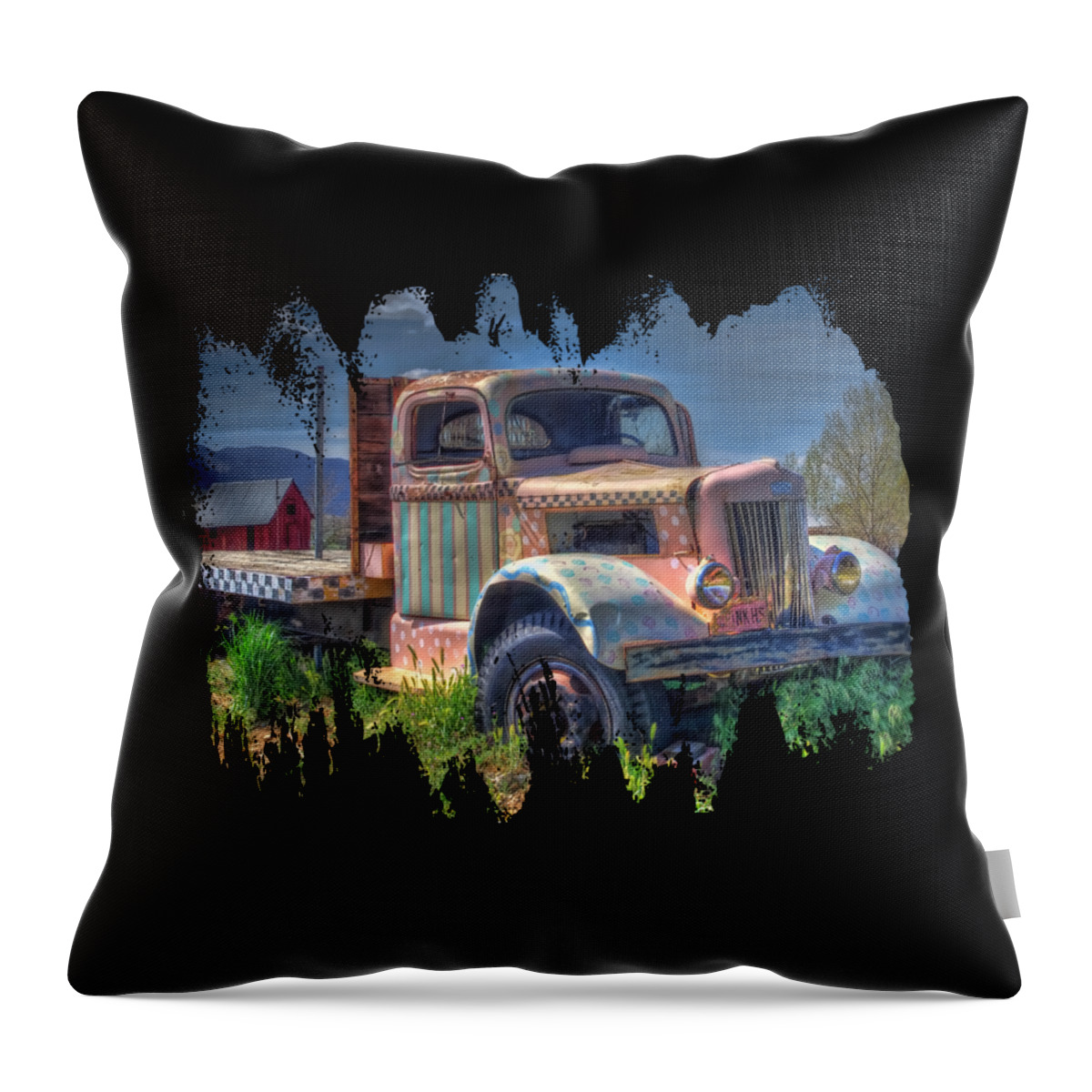 Old Truck Prints For Sale Throw Pillow featuring the photograph Classic Flatbed Truck In Pink by Thom Zehrfeld